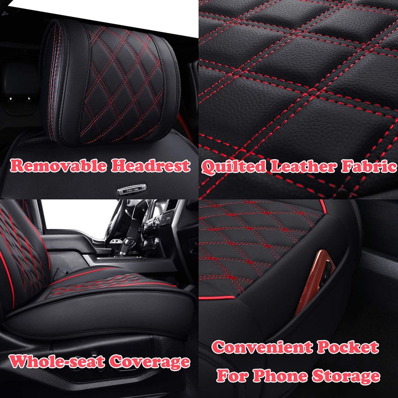 Aierxuan Front Car Seat Covers Custom Fit 2009-2026 Ford F150, 2017-2026 F250 F350 F450 Super Duty Crew Cab Regular Cab Super Cab, Automotive Vehicle Cushion with Waterproof Leather (Black and Red) - Image 5